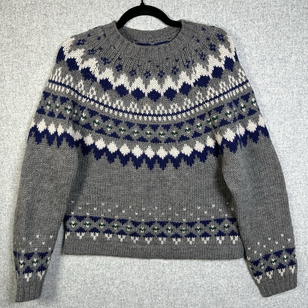 VINTAGE Abercrombie & Fitch Wool Sweater Mens Small Gray Fair Isle Nordic Knit